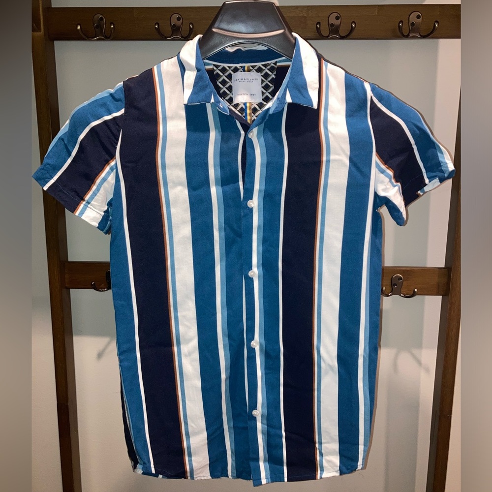 Boy’s button-down short-sleeve, striped shirt by Denim & Flower